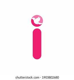 Letra inicial rosa i con forma de pájaro dentro del diseño del logotipo del vector