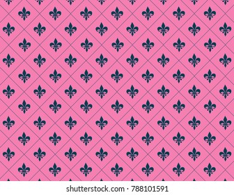 Pink and Ink Blue Fleur de Lis Background