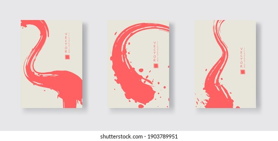 Pink ink brush stroke on color background. Japanese style. Vector illustration of grunge wave stains.Vector brushes illustration.
