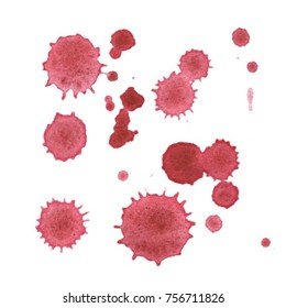 Pink ink splatter background, isolated on white. Vector