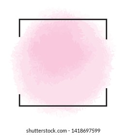 Pink ink spot. Digital vector watercolor splatter.  Rose color paint with frame. Template for wedding invitations, summer banners. Dry brush strokes background.