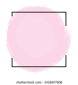 Pink ink spot. Digital vector watercolor splatter.  Rose color paint with frame. Template for wedding invitations, summer banners. Dry brush strokes background.