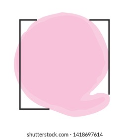 Pink ink spot. Digital vector watercolor splatter.  Rose color paint with frame. Template for wedding invitations, summer banners. Dry brush strokes background.