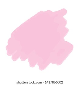 Pink ink stain on white background. Rose color splatter on paper. Digital watercolor vector isolated. Rough dry brush stroke. 