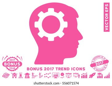 Pink Intellect Gear pictogram with bonus 2017 year trend symbols. Vector illustration style is flat iconic symbols, white background.
