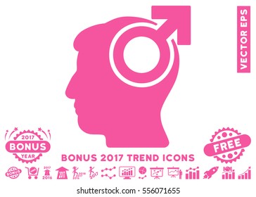 Pink Intellect Potency pictograph with bonus 2017 year trend pictures. Vector illustration style is flat iconic symbols, white background.