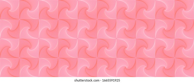 Pink interlocking fractal tessellations geometric seamless pattern vector design. Fractal optical illusion abstract background with tiles. Interlocking geometric curve lines texture seamless.