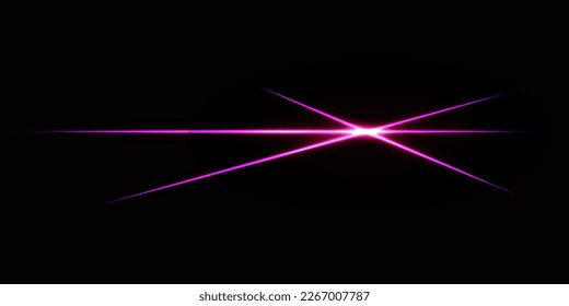 Pink intersecting laser beams, glowing stripes. Abstract vector illustration isolated on black background.