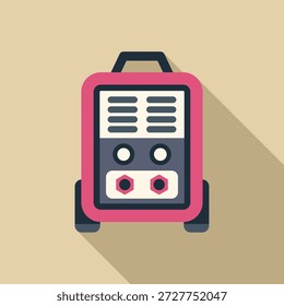 Rosa Inverter-Schweißmaschine, die einen langen Schatten wirft und Konzepte von Schweißgeräten und industriellen Werkzeugen darstellt