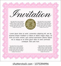 Pink Invitation. Artistry design. Printer friendly. Detailed. 
