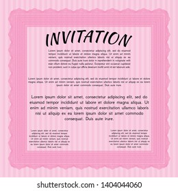 Pink Invitation. With background. Sophisticated design. Vector illustration. 