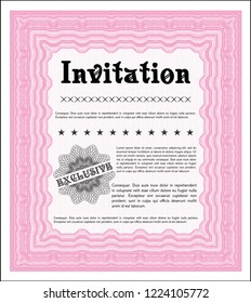 Pink Invitation. With background. Vector illustration. Sophisticated design. 