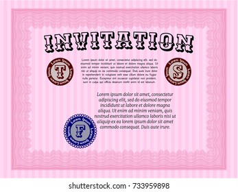 Pink Invitation. With background. Vector illustration. Artistry design. 
