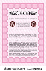 Pink Invitation. Beauty design. Vector illustration. Easy to print. 
