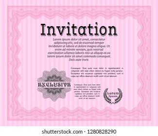 Pink Invitation. Beauty design. Vector illustration. With quality background. 