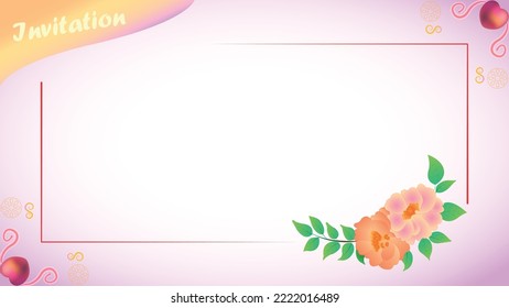Pink invitation card with copy space flower and hearts