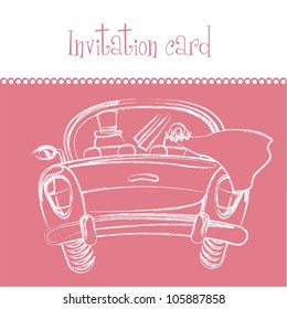 pink invitation card, just married card. vector illustration