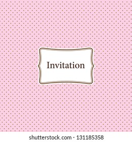 Pink invitation card with polka dotted background