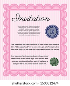 Pink Invitation. Complex background. Beauty design. Customizable, Easy to edit and change colors. 