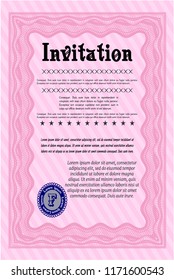 Pink Invitation. With complex background. Detailed. Elegant design. 
