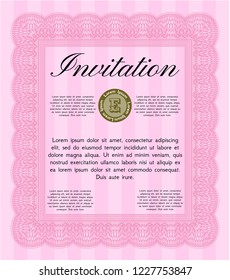 Pink Invitation. With complex background. Detailed. Money design. 
