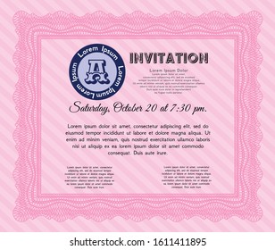 Pink Invitation. Complex background. Detailed. Cordial design. 