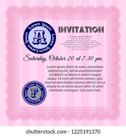 Pink Invitation. Complex background. Retro design. Detailed. 