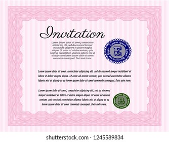 Pink Invitation. Complex background. Retro design. Customizable, Easy to edit and change colors. 