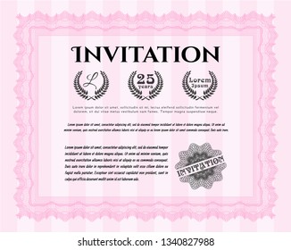 Pink Invitation. Complex background. Retro design. Detailed. 