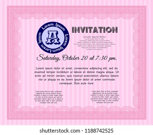 Pink Invitation. Complex background. Sophisticated design. Vector illustration. 