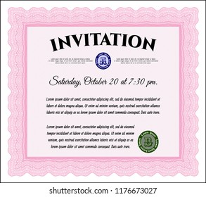 Pink Invitation. With complex background. Vector illustration. Beauty design. 