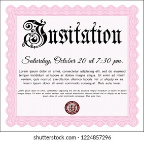 Pink Invitation. Complex background. Vector illustration. Lovely design. 
