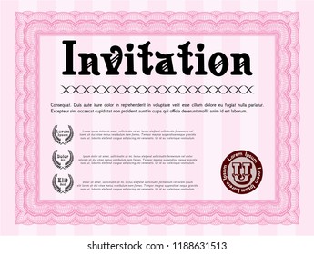 Pink Invitation. With complex linear background. Customizable, Easy to edit and change colors. Modern design. 