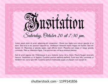  Pink Invitation. With complex linear background. Sophisticated design. Vector illustration. 