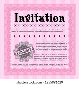 Pink Invitation. With complex linear background. Customizable, Easy to edit and change colors. Cordial design. 