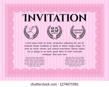 Pink Invitation. With complex linear background. Cordial design. Detailed. 