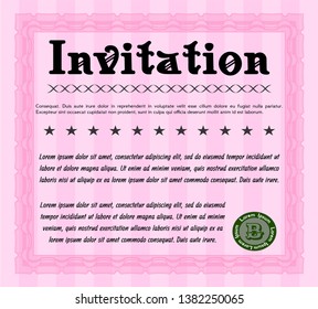 Pink Invitation. With complex linear background. Money Pattern. Vector illustration. 