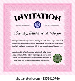 Pink Invitation. Cordial design. Customizable, Easy to edit and change colors. With linear background. 