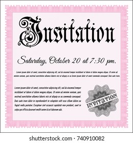 Pink Invitation. Cordial design. Printer friendly. Detailed. 