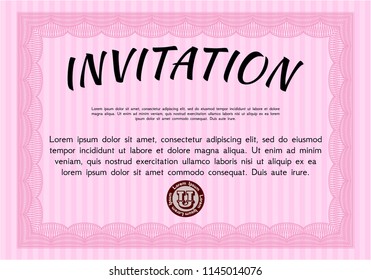 Pink Invitation. Customizable, Easy to edit and change colors. With great quality guilloche pattern. Artistry design. 