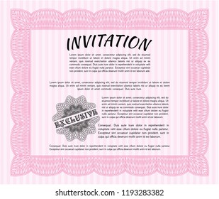 Pink Invitation. Customizable, Easy to edit and change colors. With guilloche pattern and background. Retro design. 