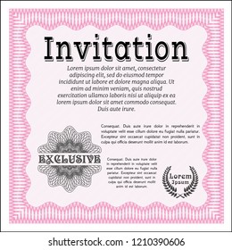 Pink Invitation. Customizable, Easy to edit and change colors. With guilloche pattern. Elegant design. 