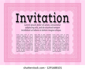 Pink Invitation. Customizable, Easy to edit and change colors. With complex background. Superior design. 