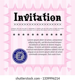 Pink Invitation. Customizable, Easy to edit and change colors. With complex linear background. Perfect design. 