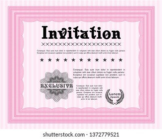 Pink Invitation. Customizable, Easy to edit and change colors. With great quality guilloche pattern. Money Pattern. 