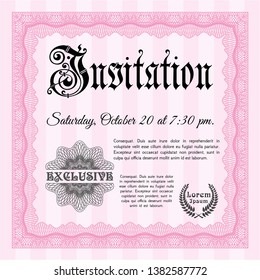 Pink Invitation. Customizable, Easy to edit and change colors. With complex linear background. Sophisticated design. 