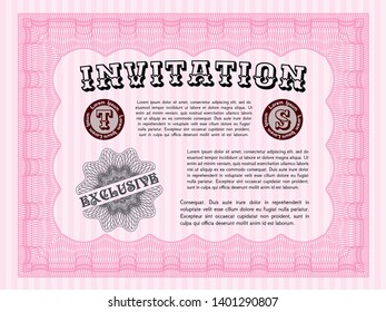 Pink Invitation. Customizable, Easy to edit and change colors. With great quality guilloche pattern. Excellent design. 