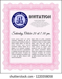 Pink Invitation. Detailed. Complex background. Retro design. 