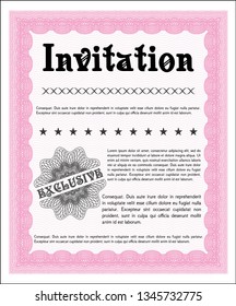 Pink Invitation. Detailed. Complex background. Nice design. 