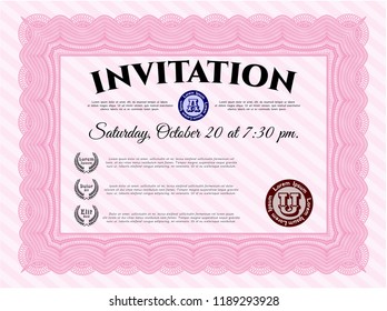 Pink Invitation. Detailed. With linear background. Sophisticated design. 
